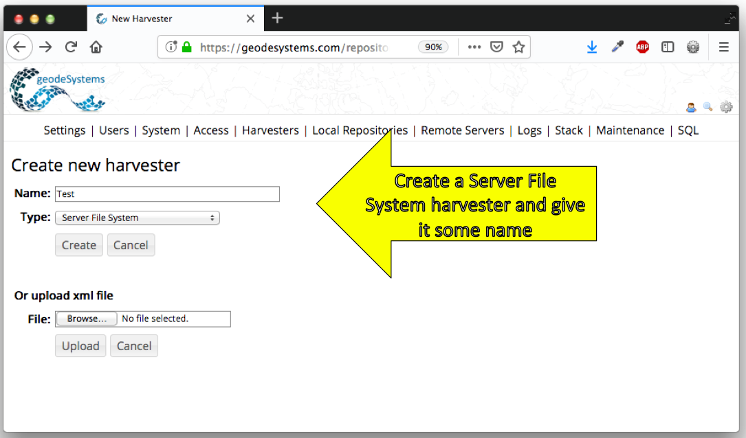 Create a new File Harvester